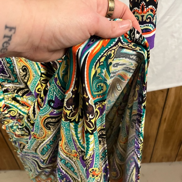 Boston Proper Printed Vibrant V-Neck Leg Slit Twist Front Maxi Dress- Size 4 - Picture 6 of 8